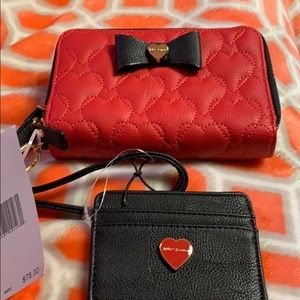 Red and black lady wallet with card holder.